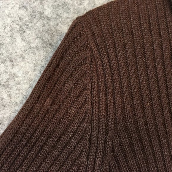 Vintage Sweater Jacket L 12 14 Brown Ribbed Knit Slim Fit Faux Fur Collar Casual - Picture 7 of 10